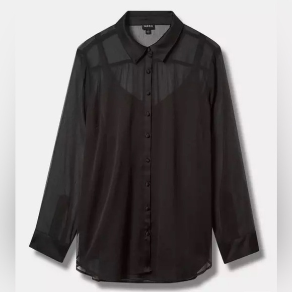 Torrid Black Chiffon And Satin Button Up Shirt Long Sleeve Fitted Blouse size 3X - Picture 4 of 8
